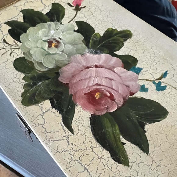 Hand Painted Shabby Chic Floral Decorative Box with Metal Accents - Picture 10 of 10